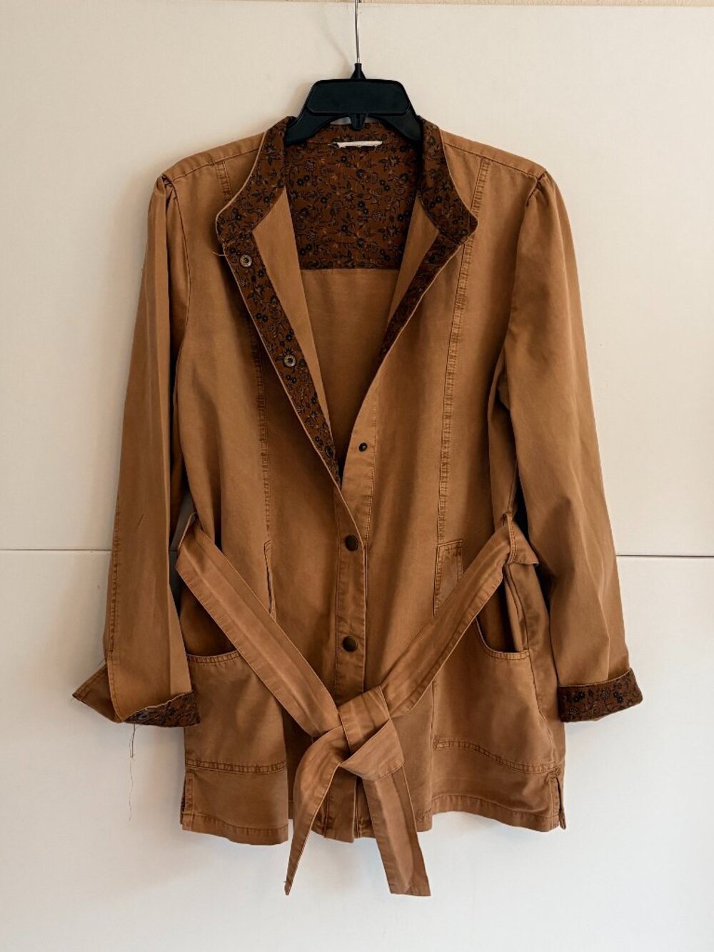 Maurices Tan Utility Jacket Women’s M 100% Cotton Belted Snap Front Coat Size XL
